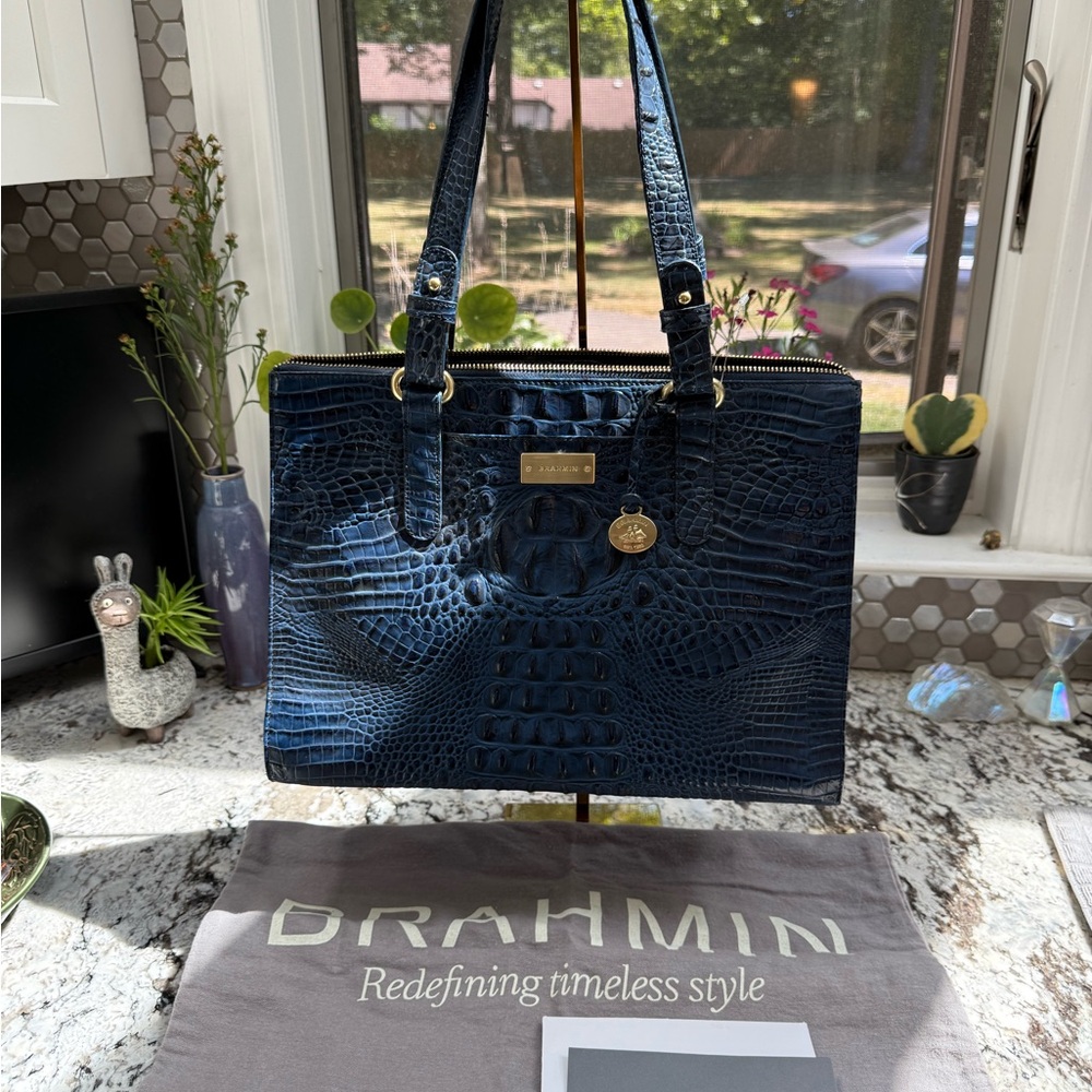 Brahmin Navy Embossed Shoulder Bag